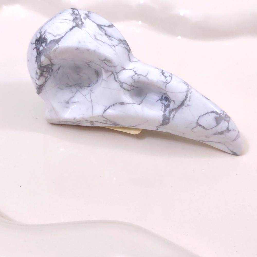 Large Howlite Crow Skull Carving 3in By 1 inch Super Cute Has Some Weight To It.